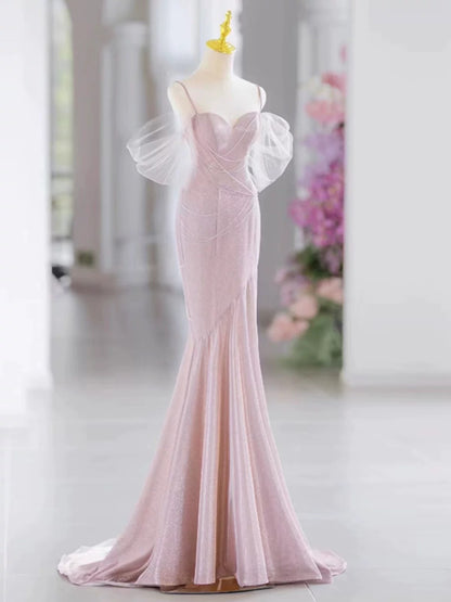 Pretty Mermaid Spaghetti Straps Pink Long Prom Dress Evening Dress Formal Dress SD2138