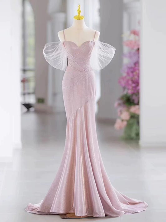 Pretty Mermaid Spaghetti Straps Pink Long Prom Dress Evening Dress Formal Dress SD2138