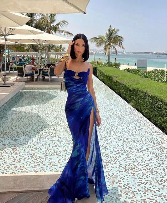 Pretty Mermaid Spaghetti Straps Royal Blue Long Prom Dress Evening Dress Formal Dress SD2150