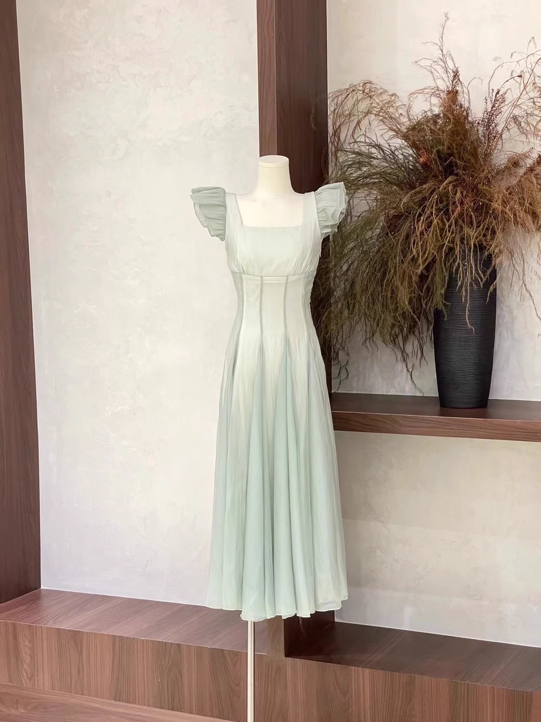 Chic A Line Square Neckline Chiffon Mint Green Women's Holiday Dresses SD215