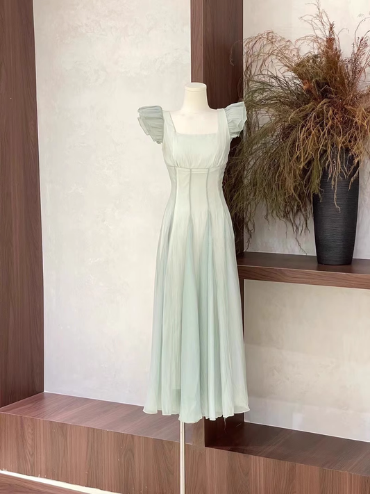 Chic A Line Square Neckline Chiffon Mint Green Women's Holiday Dresses SD215