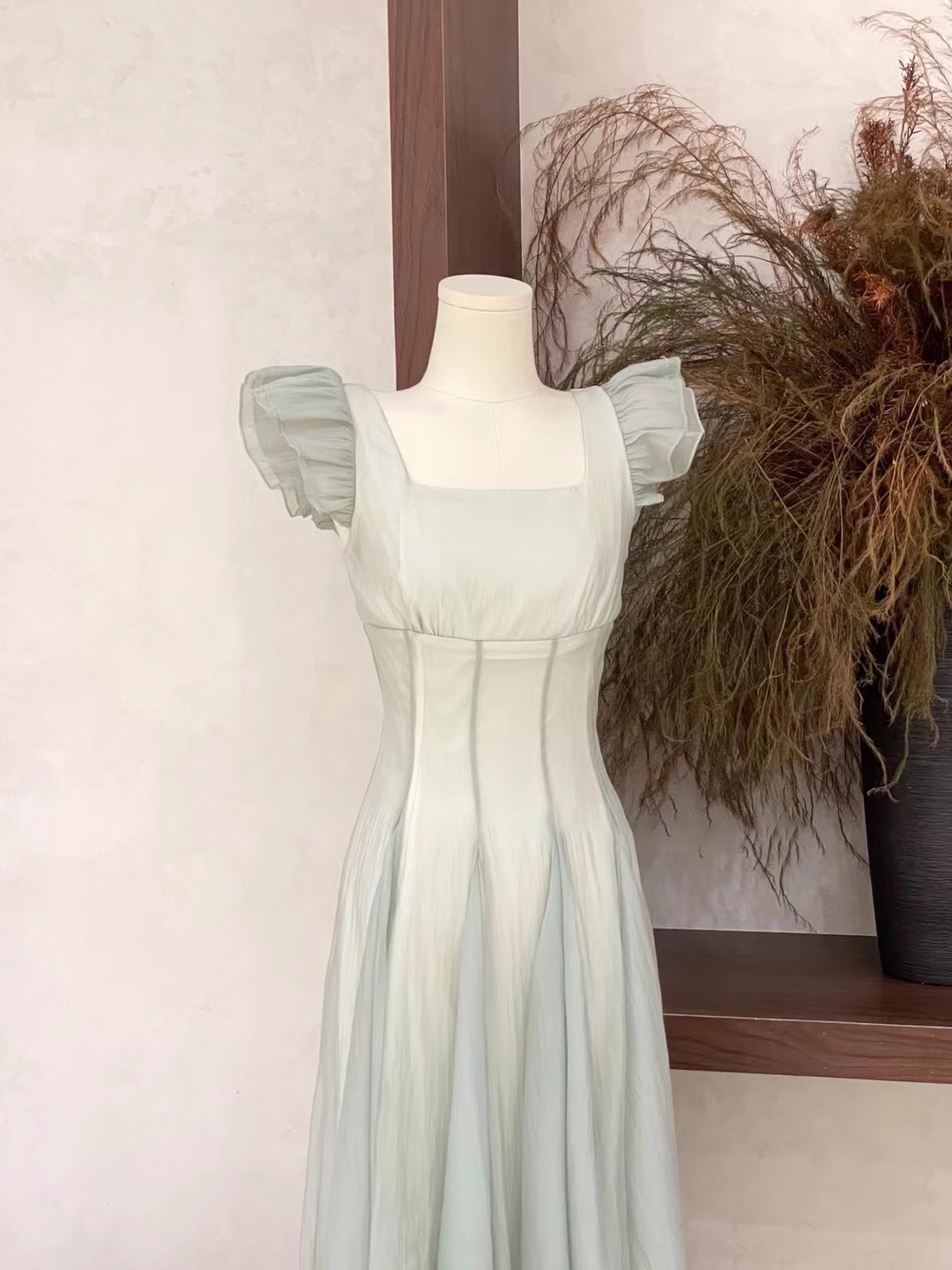 Chic A Line Square Neckline Chiffon Mint Green Women's Holiday Dresses SD215