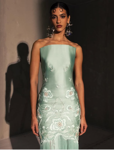 fancy green dress Fancy Mermaid Strapless Neckline Green Satin Long Prom Dress Evening D – SweetDress