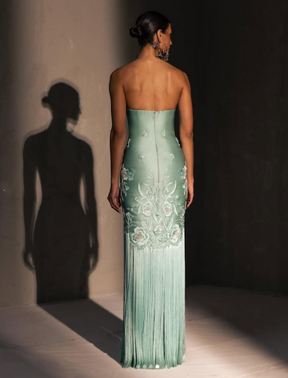 Fancy Mermaid Strapless Neckline Green Satin Long Prom Dress Evening Dress Formal Dress SD2173
