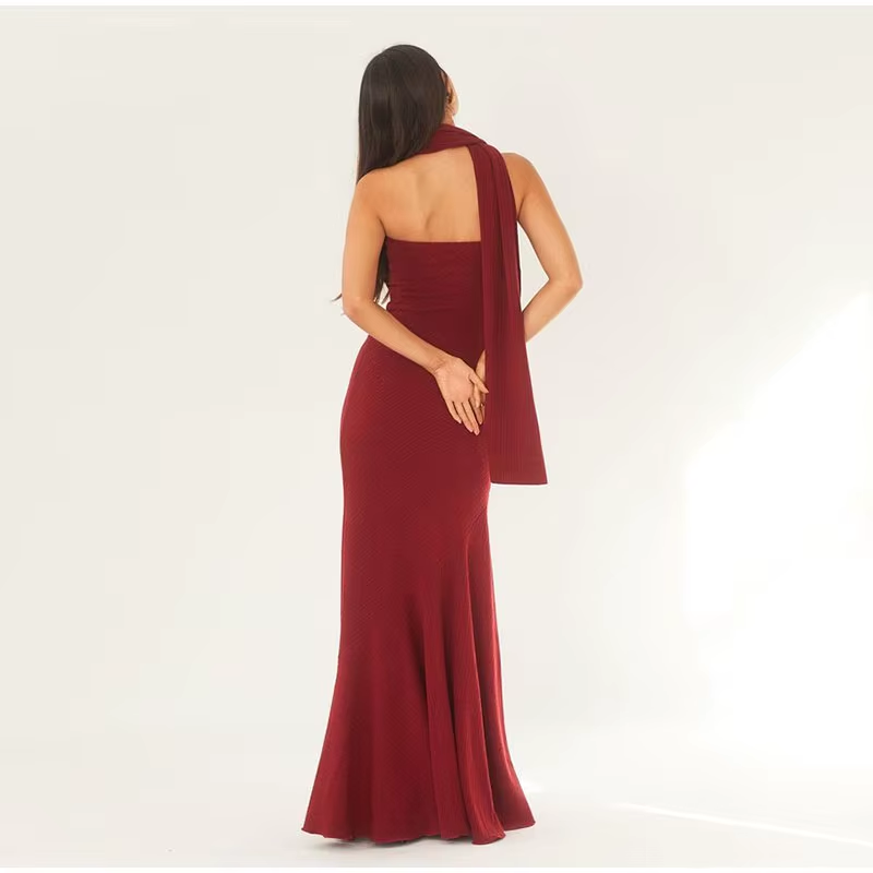 Pretty Mermaid Spaghetti Straps Floor Length Red Prom Dress Evening Dress Formal Dress With Ribbon SD2194