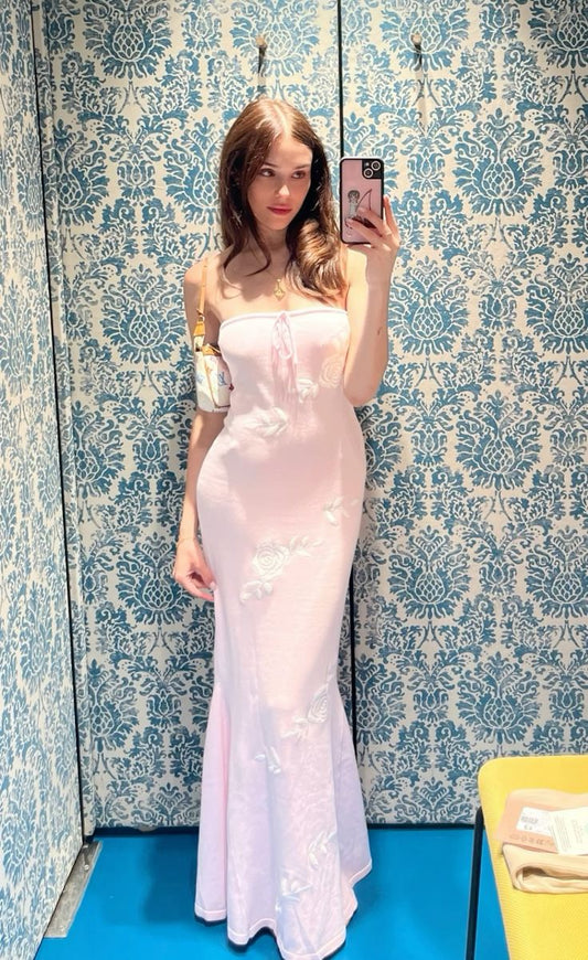 Fancy Mermaid Strapless Pink Lace Long Prom Dress Evening Dress Formal Dress SD2197