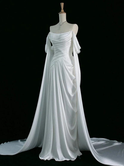 Vintage A Line Off The Shoulder Satin Prom Dresses Long Evening Gown Formal Party Dress SD2199