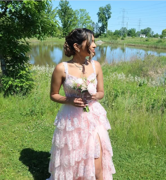 A Line Strapless Pink Lace Floral Appliques Prom Dress LBQ3945 main image 1