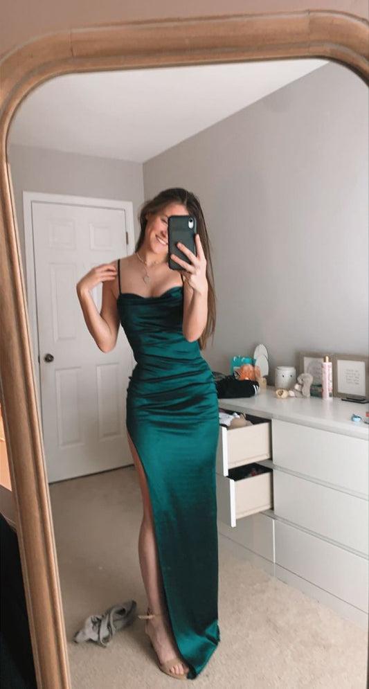 Sexy Mermaid Green Satin Long Prom Dresses Long Party Dress SD2269