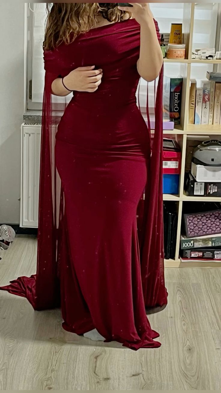 Sexy Mermaid Off The Shoulder Short Sleeves Burgundy Long Prom Dresses Party Dress SD2271