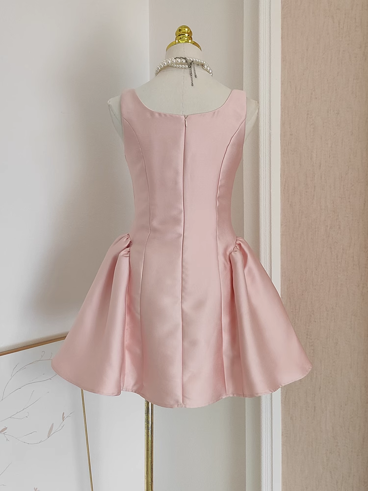 Cheap A line Straps Light Pink Satin Short Homecoming Dresses Birthday Outfits SD229