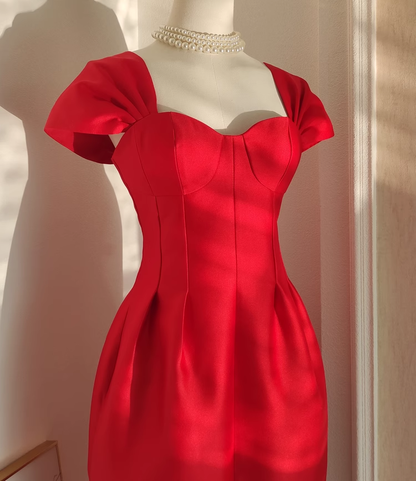 Sexy A line Sweetheart Red Satin Knee Length Homecoming Dresses Birthday Outfits SD231