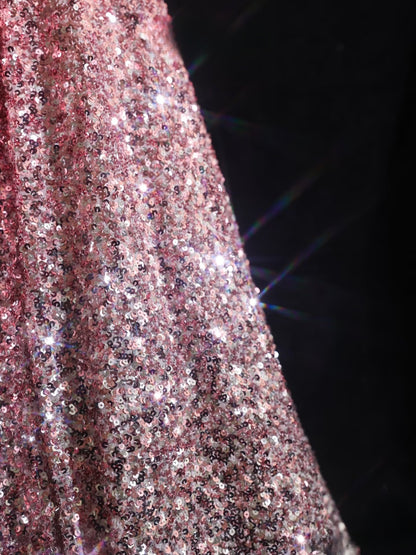 Pretty A Line Off The Shoulder Pink Sequin Long Prom Dresses Evening Gowns SD2329