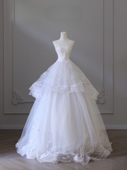 Timeless Ball Gown Strapless Tulle White Wedding Dresses Brides Dress SD2341