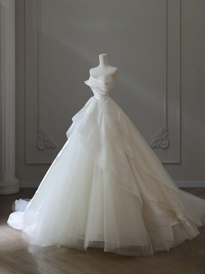 Timeless Ball Gown Sweetheart Tulle White Wedding Dresses Brides Dress SD2351