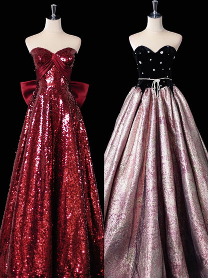 Pretty A Line Sweetheart Sequin Long Burgundy Long Prom Dresses Formal Evening Dress SD2355