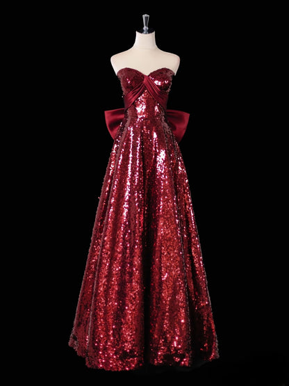 Pretty A Line Sweetheart Sequin Long Burgundy Long Prom Dresses Formal Evening Dress SD2355