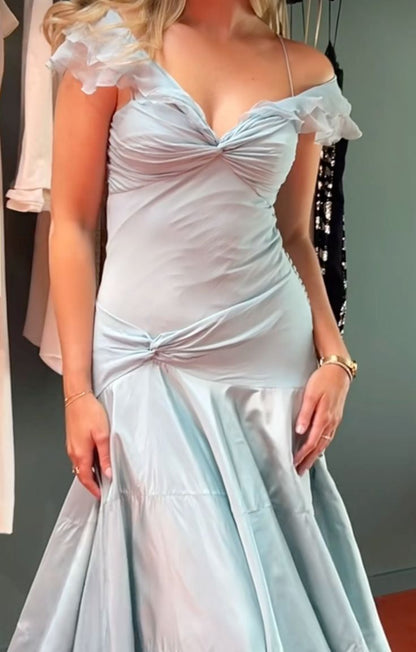 Classy Mermaid Off The Shoulder Light Sky Blue Evening Dress Prom Dresses SD2387