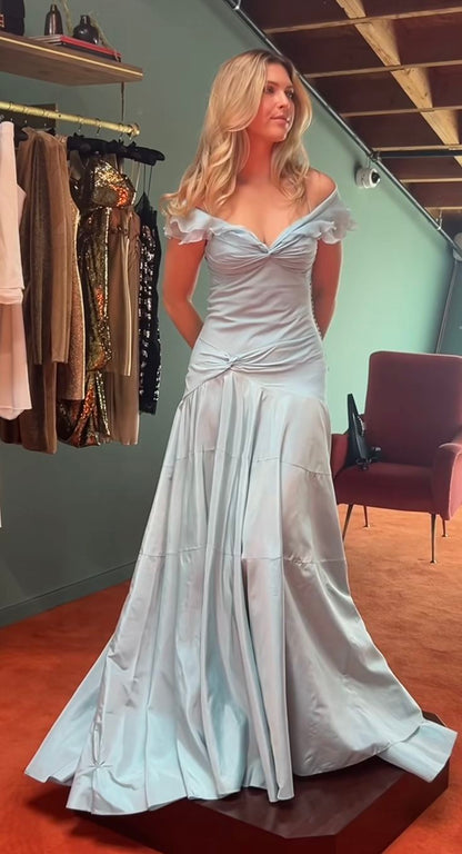 Classy Mermaid Off The Shoulder Light Sky Blue Evening Dress Prom Dresses SD2387