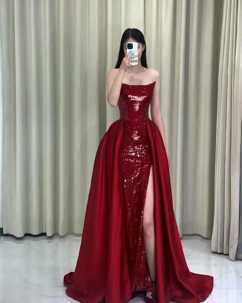 Vintage Mermaid Strapless Neckline Burgundy Sequin Long Party Dress Prom Dresses SD2444