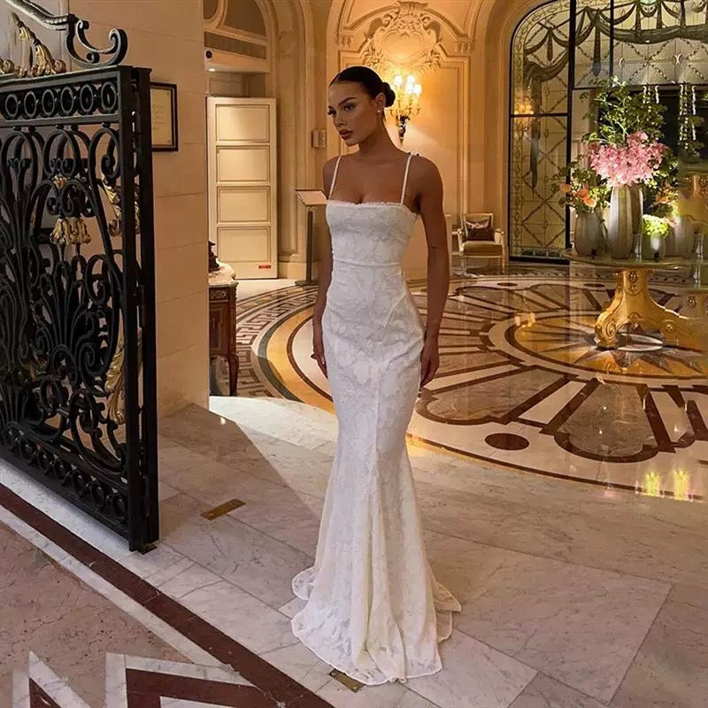 Modest Mermaid Spaghetti Straps Long Prom Dresses Formal Graduation Party Dress Evening Dress SD2461
