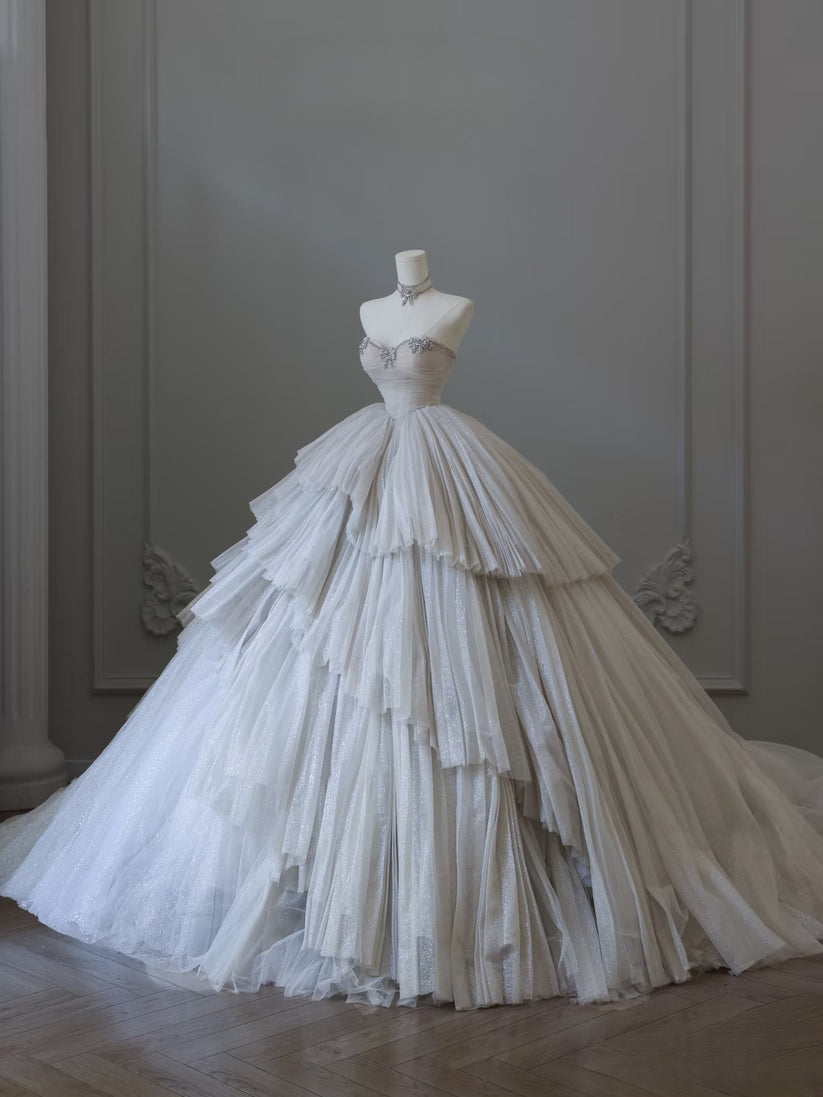 Timeless Ball Gown Tulle Sequin Beaded Long Sleeves Long Wedding Dresses C4179