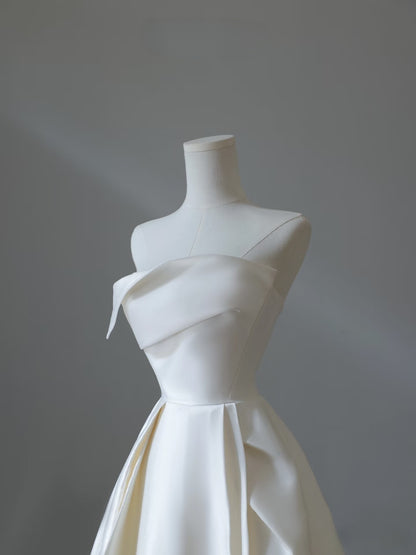 Timeless A line Strapless Satin Ivory Long Wedding Dress Bridal Dresses SD2487