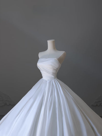 Timeless Ball Gown Strapless Satin White Long Wedding Dress Bridal Dresses SD2493
