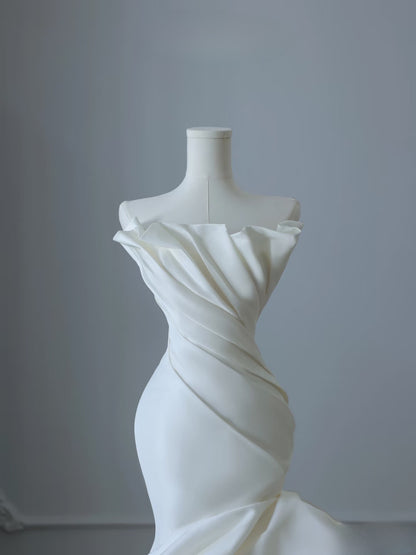 Timeless Mermaid Strapless Satin Ivory Long Wedding Dress Bridal Dresses SD2494