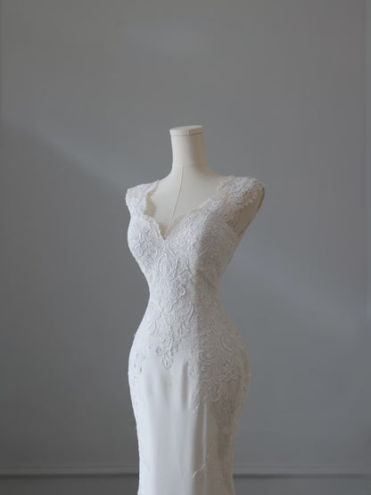 Timeless Mermaid V Neckline Satin Ivory Long Wedding Dress Bridal Dresses SD2496