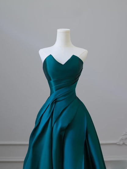 Classy Ball Gown Strapless Satin Ruffles Long Evening Dress Prom Dresses SD2498