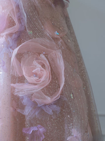 Classy Balll Gown Sweetheart Floral Lilac Tulle Long Evening Dress Prom Dresses SD2517