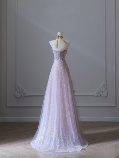 Classy Balll Gown Sweetheart Floral Lilac Tulle Long Evening Dress Prom Dresses SD2517