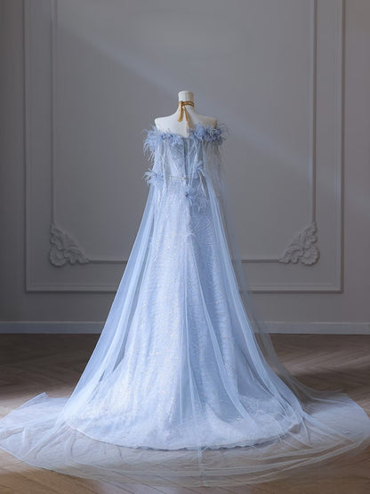 Classy Balll Gown Sweetheart Floral Blue Tulle Long Evening Dress Prom Dresses SD2518
