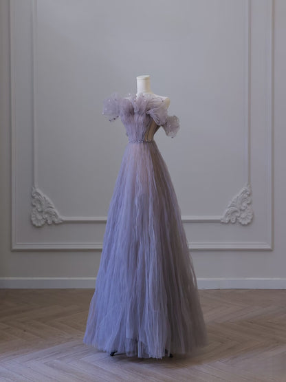 Classy A Line Off The Shoulder Lilac Tulle Long Evening Dress Prom Dresses SD2520