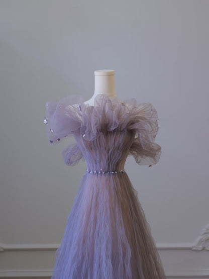 Classy A Line Off The Shoulder Lilac Tulle Long Evening Dress Prom Dresses SD2520