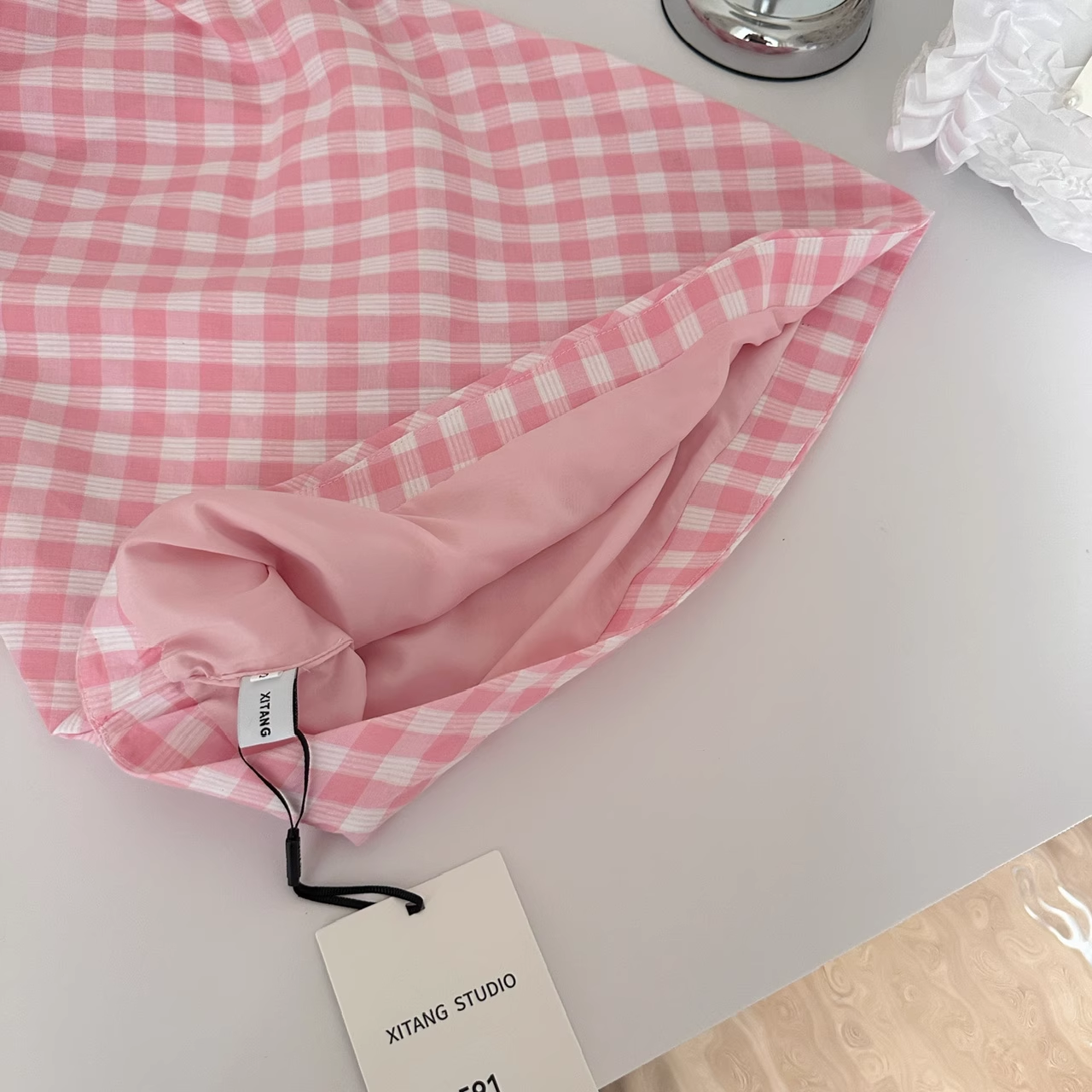 Halter Neck Off Shoulder Pink Plaid Sleeveless Dress Irregular Bow Holiday Dresses SD258