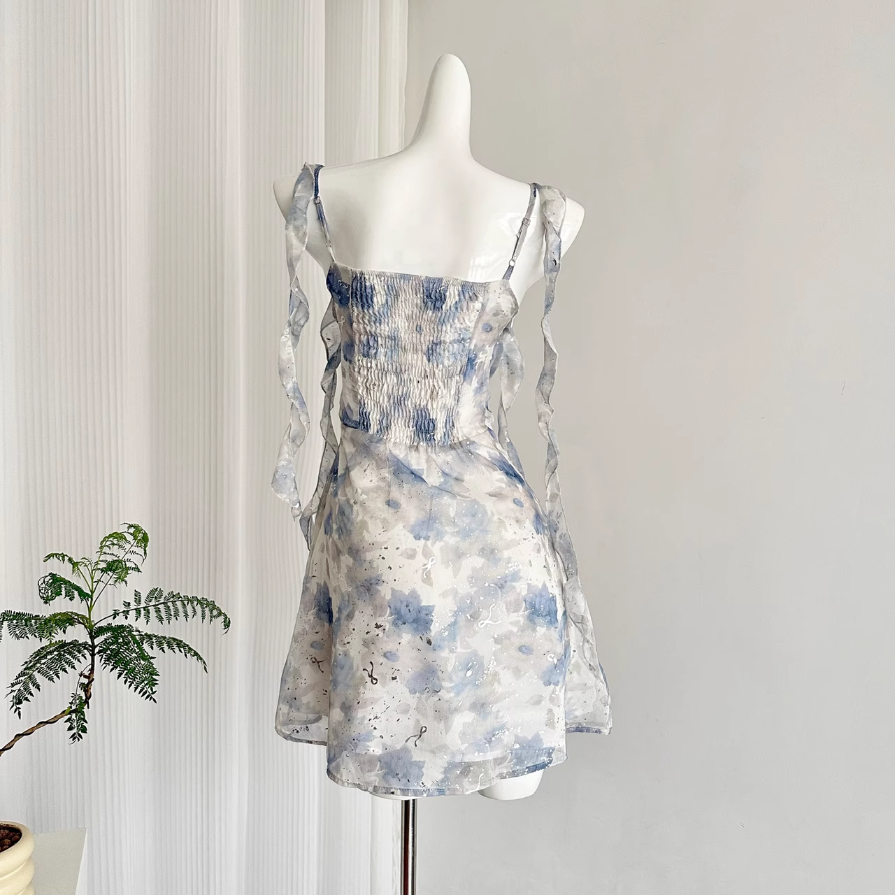 Sheath Straps Sleeveless Floral Blue Dress Short Holiday Dresses SD260