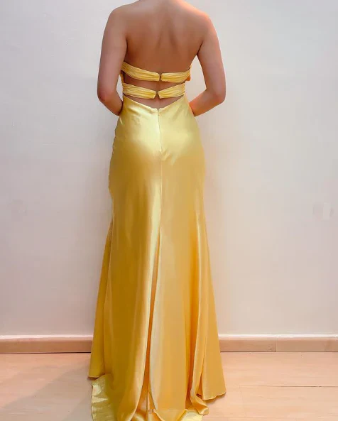 Pretty Mermaid V Neckline Satin Yellow Long Prom Dresses Formal Evenin SweetDress Pretty Mermaid V Neckline Satin Yellow Long Prom Dresses Formal Evenin SweetDress