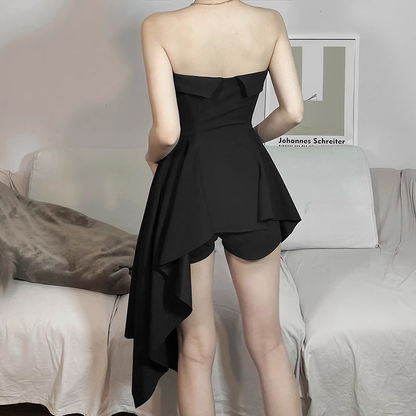 Simple A line Irregular Strapless Little Black Dresses Short Birthday Outfit SD271