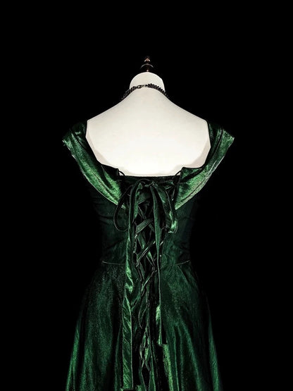 Pretty A Line Sweetheart Ruffles Long Evening Dress Green Velvet Prom Dresses SD2742