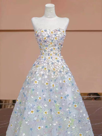 Gorgeous Balll Gown Sweetheart Floral Tulle Long Evening Dress Prom Dresses SD2749