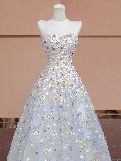 Gorgeous Balll Gown Sweetheart Floral Tulle Long Evening Dress Prom Dresses SD2749