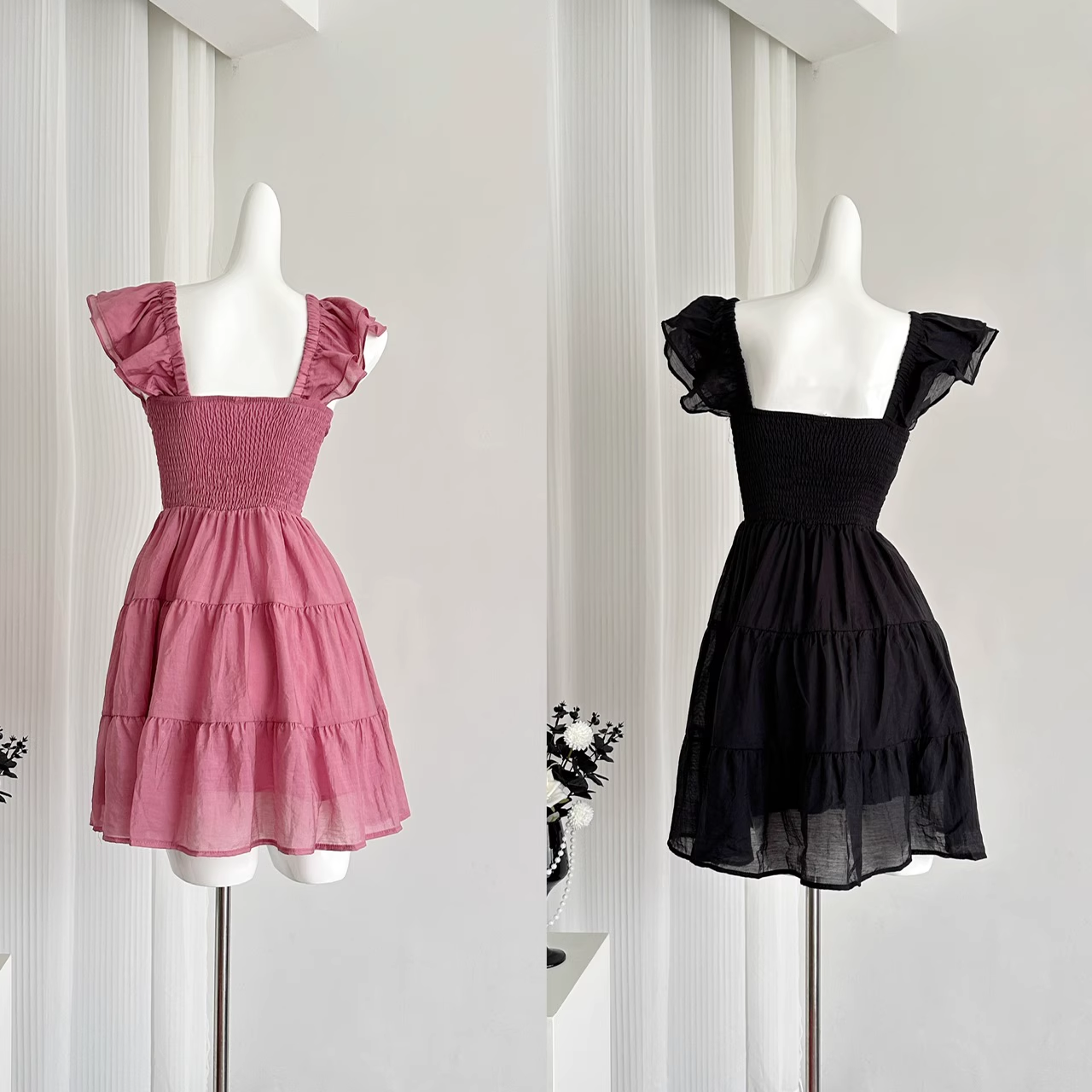 Cute A line Sleeveless Holiday Dresses Short Ruffles Pink Birthday Outfits SD275