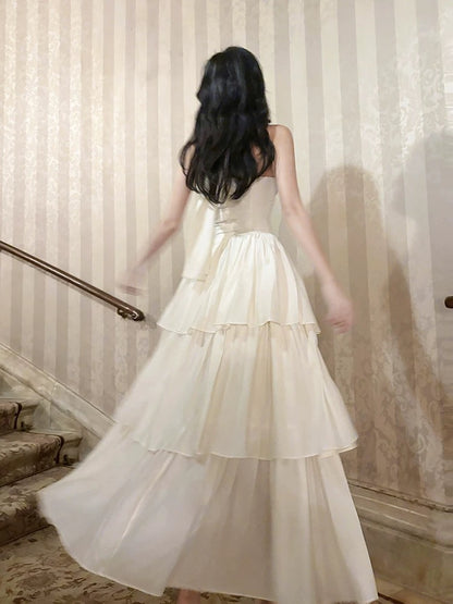 Pretty A Line Ruffles Ankle Length White Evening Dress Prom Dresses SD2752