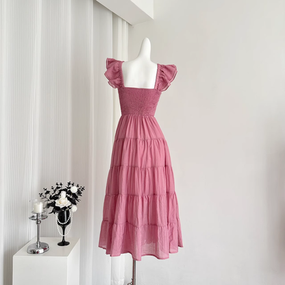 Cute A line Sleeveless Holiday Dresses Ankle Length Ruffles Pink Birthday Outfits SD276