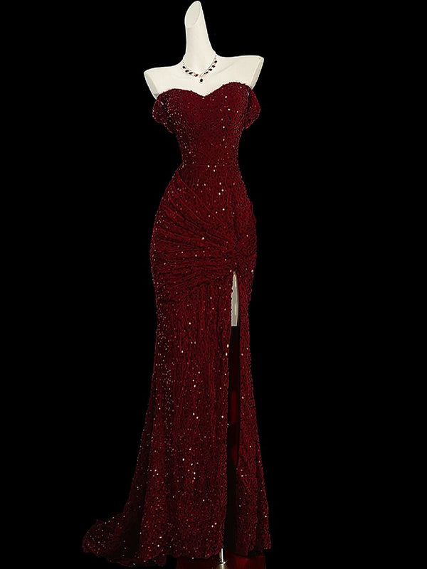 Sexy Red Sweetheart Mermaid Side Slit Long Prom Dress Ideas, Evening Party Dresses, OLP1688 main image 0