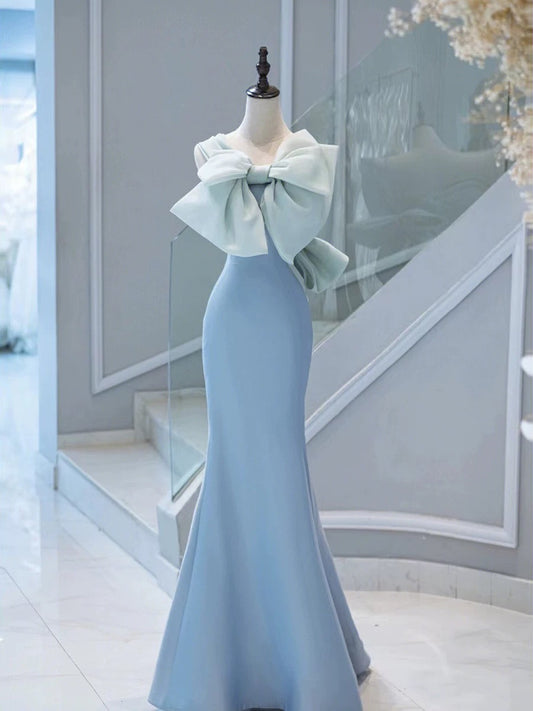 Pretty Mermaid Blue Satin Long Evening Dress Prom Dresses SD2772