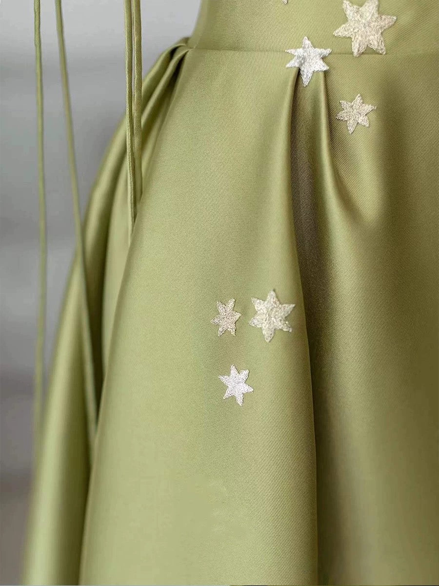 Pretty Ball Gown Straps Sage Green Satin Long Length Evening Dress Prom Dresses SD2781