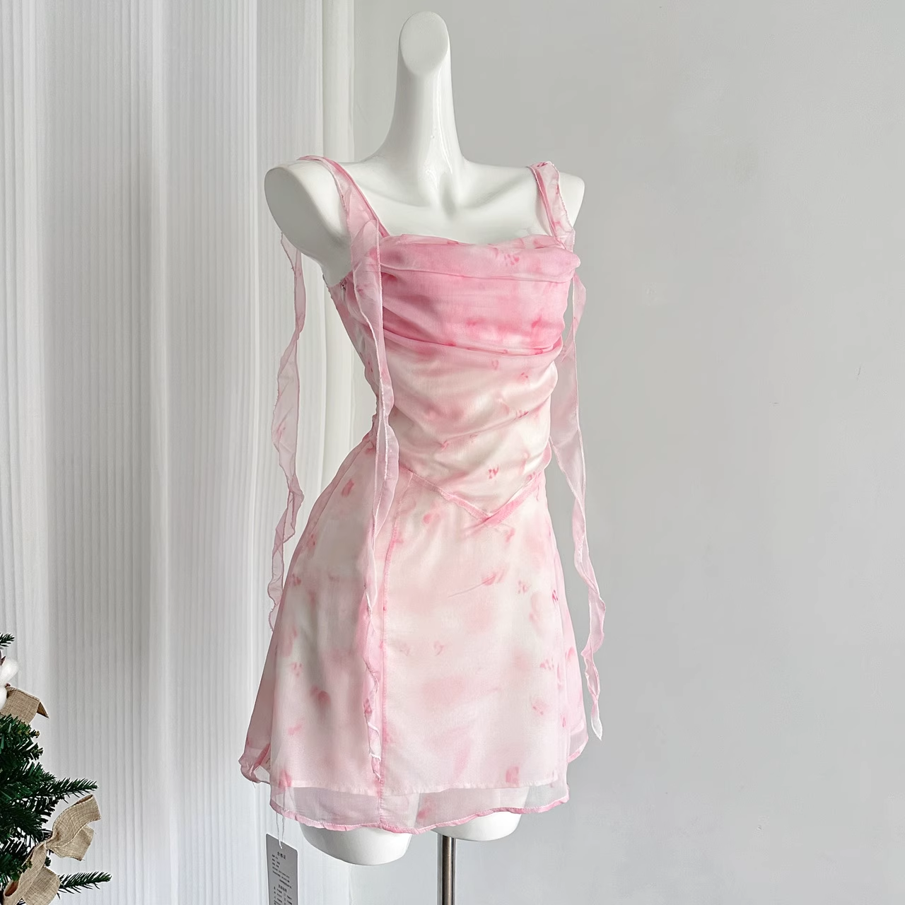 Cute Sheath Straps Sleeveless Floral Pink Dress Short Holiday Dresses SD278